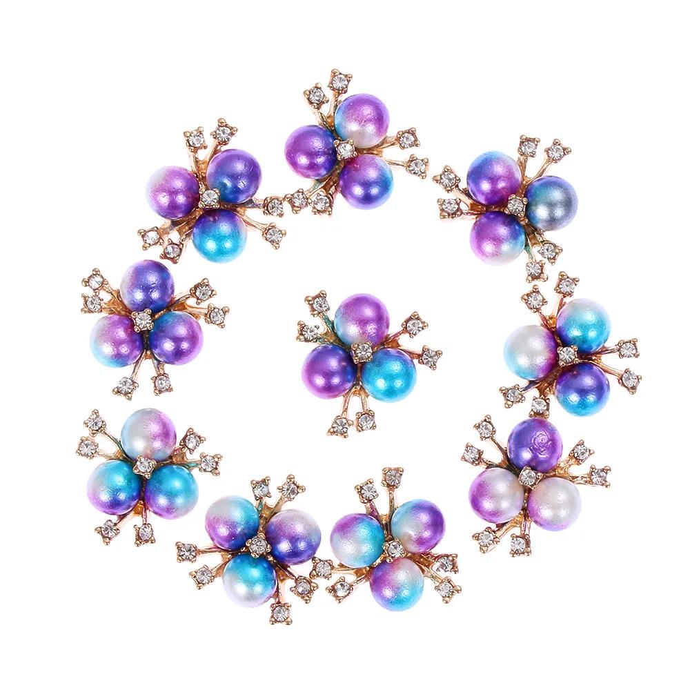 10pcs Flower Rhinestones Buttons Pearl Button Diamante Crystal Bow Wedding Bride Holding Scrapbooking Accessories Apparel Sewing