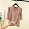 Modal Spliced O-neck T-shirt Half Sleeves Solid Color Women Base Layer Top Slimming Undershirts Basic Tee Tops All Match