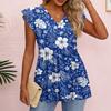 Womens Tops Fashionable V-neck Ruffled Sleeve Short-sleeved T-shirt Business Blouses