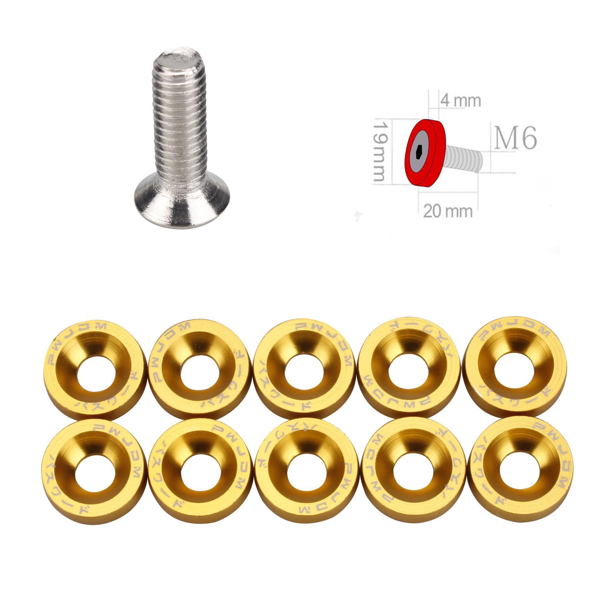 

Модификация автомобиля Алюминиевый сплав M6 Утолщенные распорные винты Защитная пластина аккумулятора Шайбы Болты брызговика Декоративные золотой