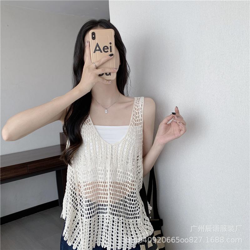 Bohemian Hollowed-out Sling Vest for Women, New Early Spring Large Size Fat Mm Stacked Vest Top