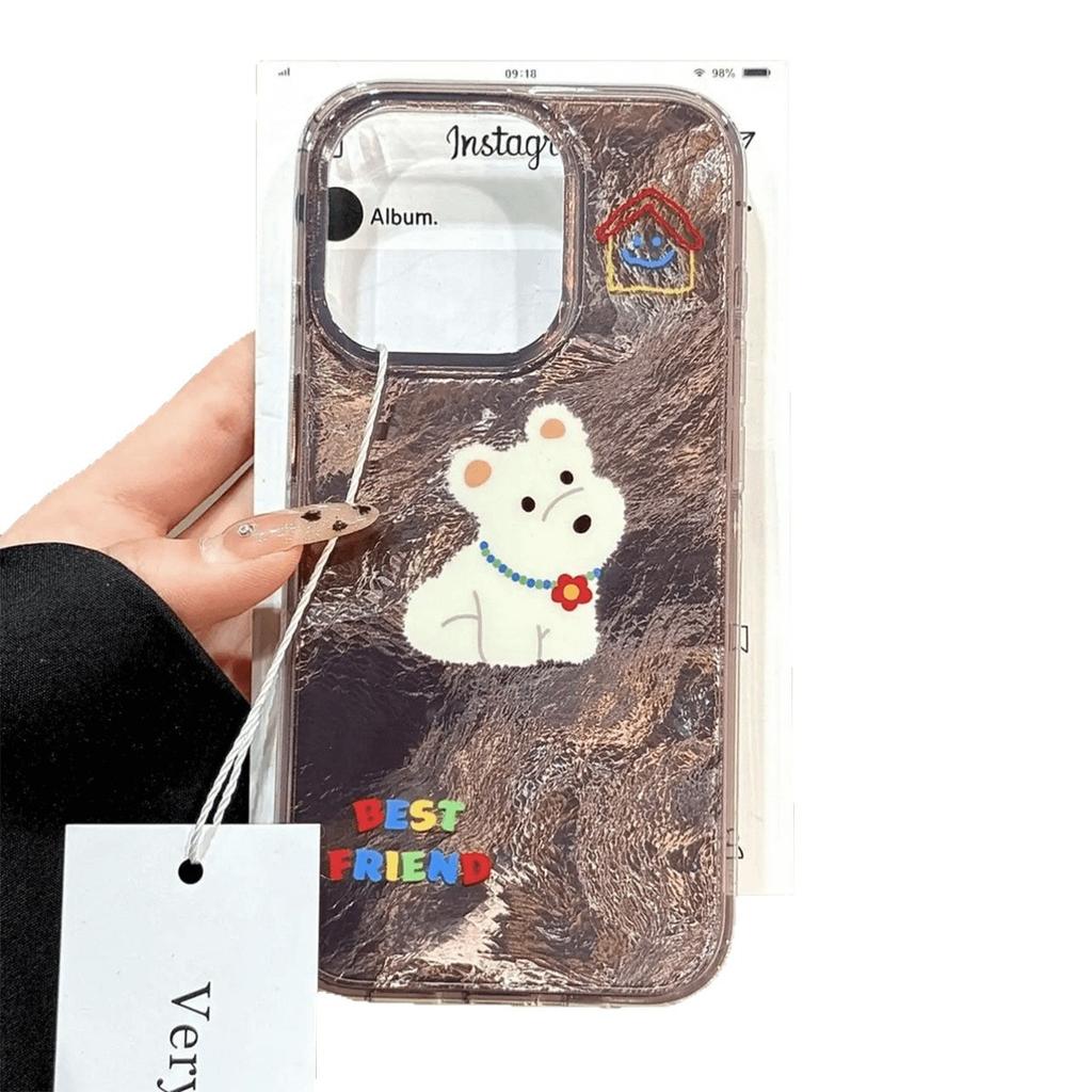 Neue Apple IMD Handyhülle mit niedlichem Cartoon-Hundmuster für Mädchen, High-End-Haptik, Transparente Doppelschicht-IMD-Handyhülle