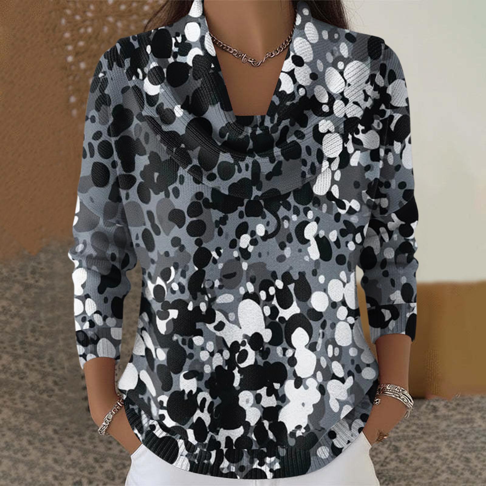 

Women s Casual And Fashionable Round Neck Long Sleeved Printed Top Sweater L