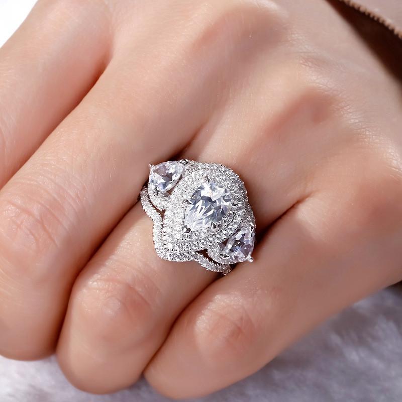 Sterling  Cubic Zirconia 3Pcs Set Rings Women for Wedding Engagement Party Luxury Trendy  Female Jewelry