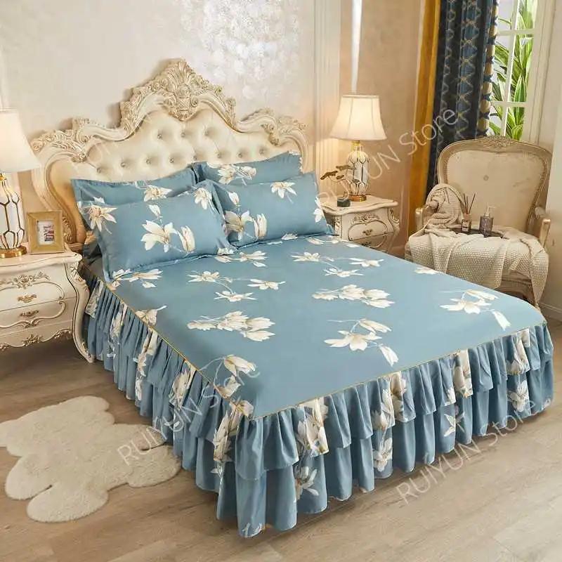 Dekorativer Bettrock für Prinzessinnen-Schlafzimmer, zweilagig, Bettüberwurf, rutschfester Matratzenbezug, Tagesdecke, Bettlaken, Matratzenschoner