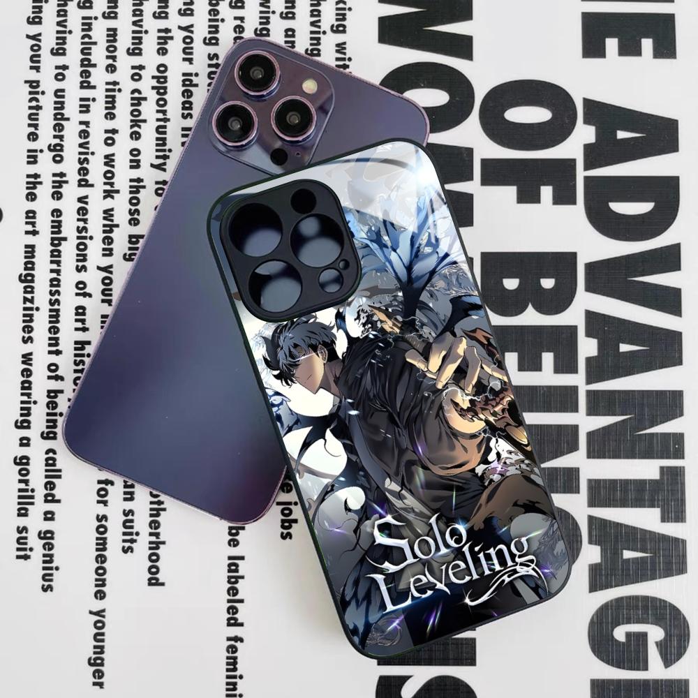 Anime S-Solos L-Levelings Handyhülle für Iphone 16 15 14 12 11 13 Pro Max Mini 8 X Xr Xs Puls Schwarze Glasabdeckung