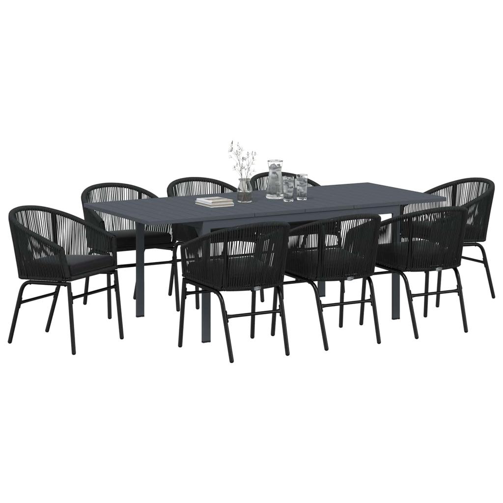 Garden Dining Set 9 pcs Black Poly Rattan