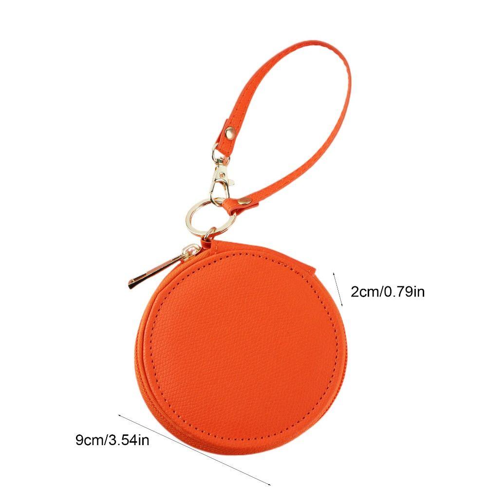 Zipper PU Leather Coin Purse Bag Pendant Keychain Small Storage Bag Round Wallet  Bag Pendant Decor