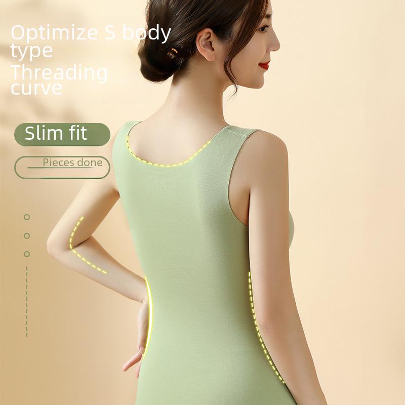 Women's Fleece Warm Vest with Chest Pads, Slim Fit Lace Suspenders, Cold-Proof Thermal Underwear