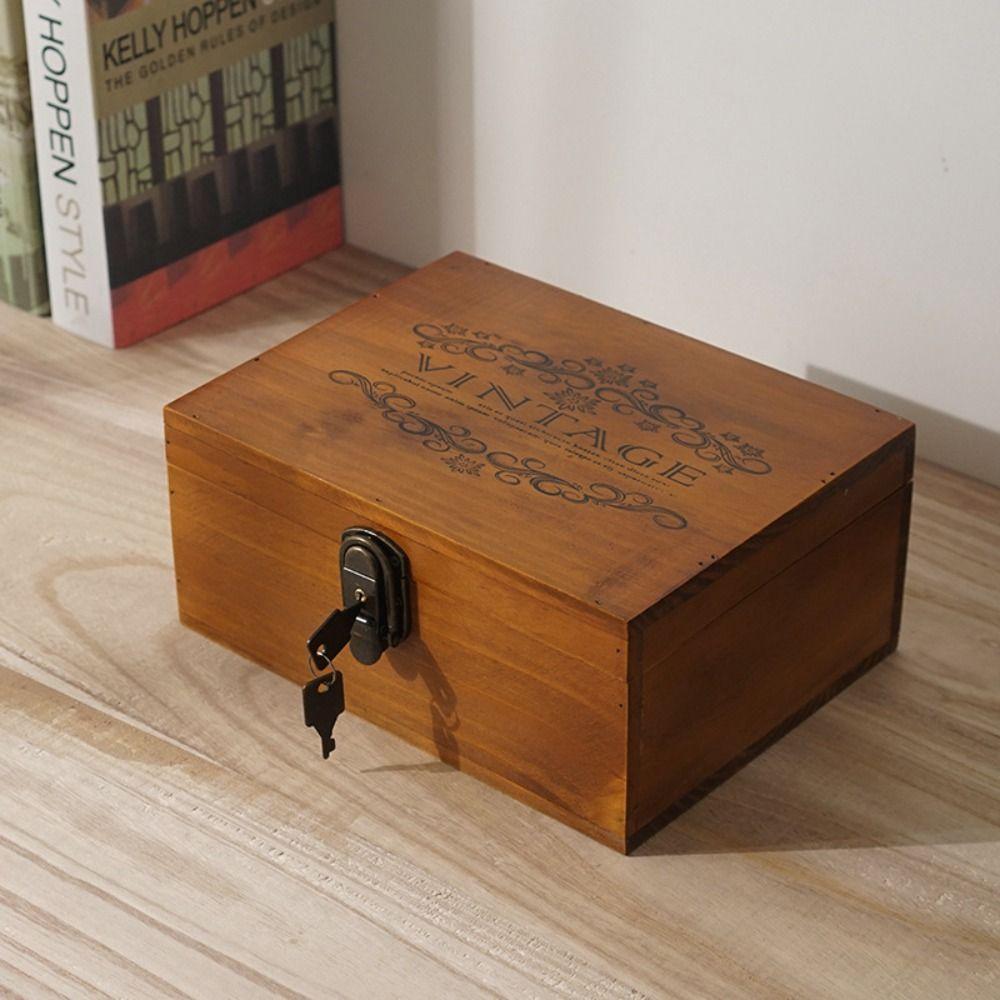 With Lock Storage Box Wooden Cosmetics Box Miscellaneous Organizer Jewelry Box Collection