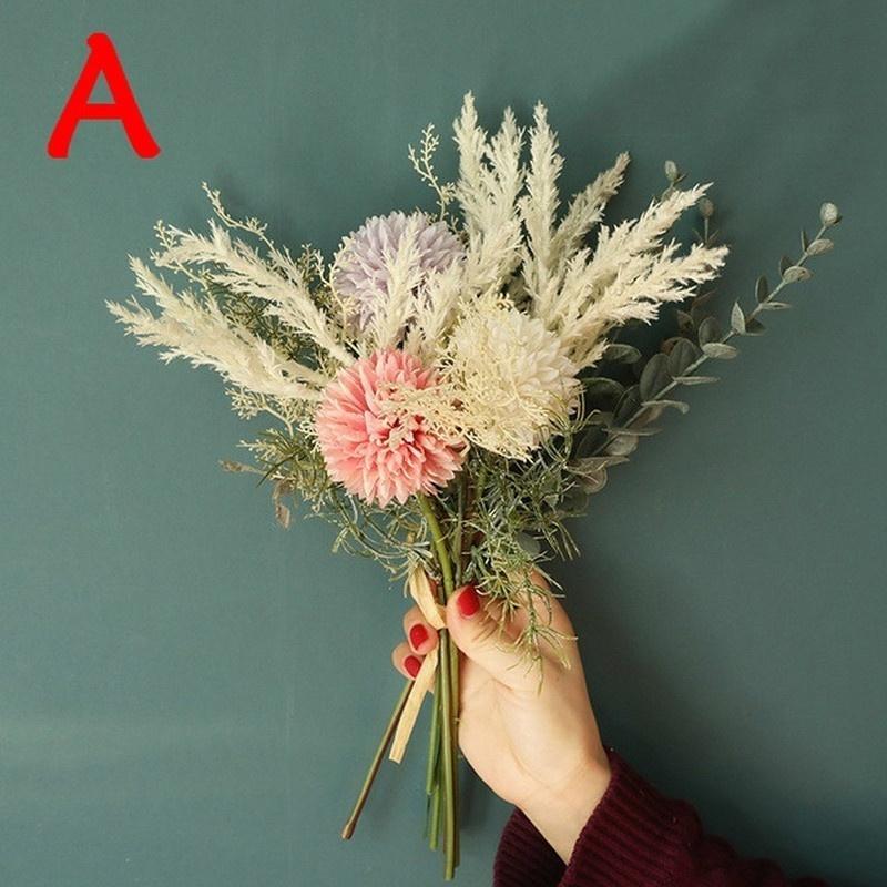 NEW Artificial Flower Dandelion Eucalyptus Hybrid Bouquet Wedding Green Plant Decoration Home Decoration Fake Flower