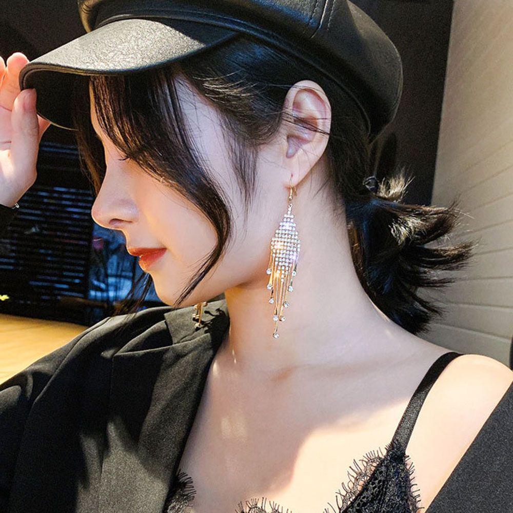 

Модные аксессуары, длинные сверкающие серьги с кисточками, висячие серьги, серьги-гвоздики, ювелирные изделия