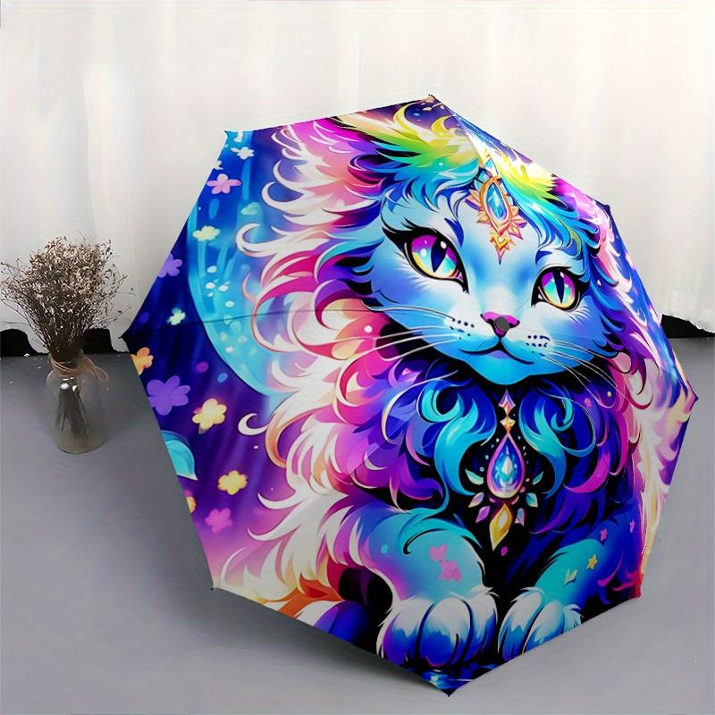 1pc Handsome Cat Automatic Opening and Closing Cartoon Umbrella - Lightweight 3-Fold Design, Suitable for Fans, Travel, Daily Use - Official