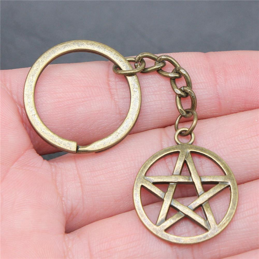 28mm Key Ring Star Pentagram Moon Minimalist Jewelry Components QY043