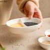 Pure White Ceramic Double Grid Plate Sauce Vinegar Seasoning Plate Appetizer Plate Snack Plates Restaurant Creative Tableware