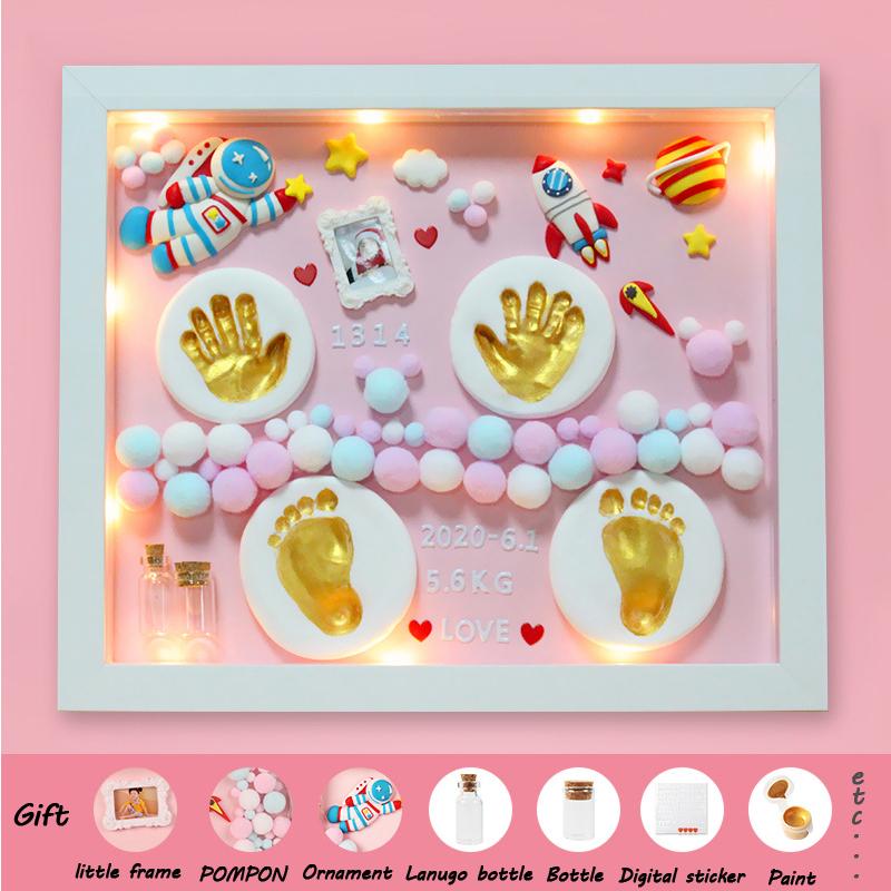 Vollmond-Baby-Fußabdrücke, Handabdruck-Stempelkissen-Set, Fotorahmen, Säuglingsfuß- und Handabdruck, Neugeborenen-Meilenstein, Souvenirs, Gießen