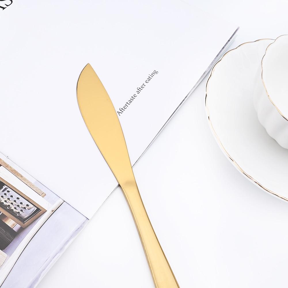 Gold 24 Pieces Cutlery Set 304 Stainless Steel Drop Shaped Teaspoons Dinnerware Kitchen Knife Fork Spoons Tea Spoon Tableware