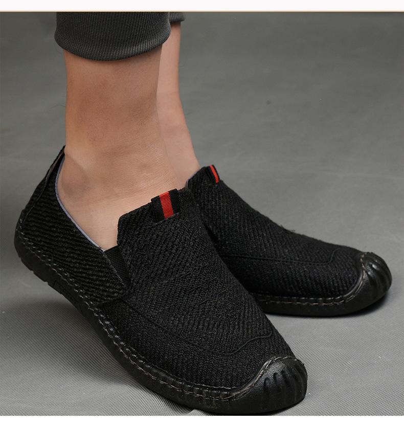 Sommar nya herrskor linneyta andningsbara fritidsskor låg topp mjuk sula en pedal lata mössor herrskor