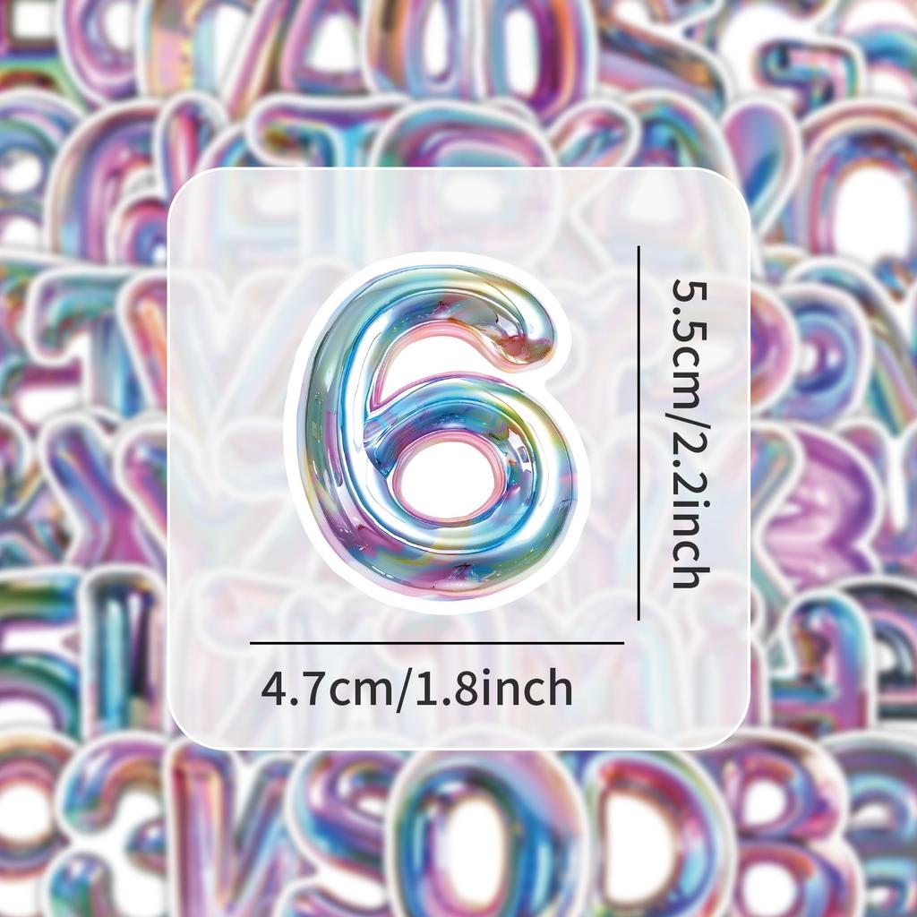 60pcs Alphabet Number Stickers Iridescent Multicolor Letters Gradient Label Journal Scrapbooking Water Bottle DIY Craft Supplies
