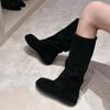 Rindslederversion~ Xiaoxiangfeng Leder Stiefel mit dicker Sohle Damen Winter Französische weiße Stiefel Ritterstiefel hohe Stiefel