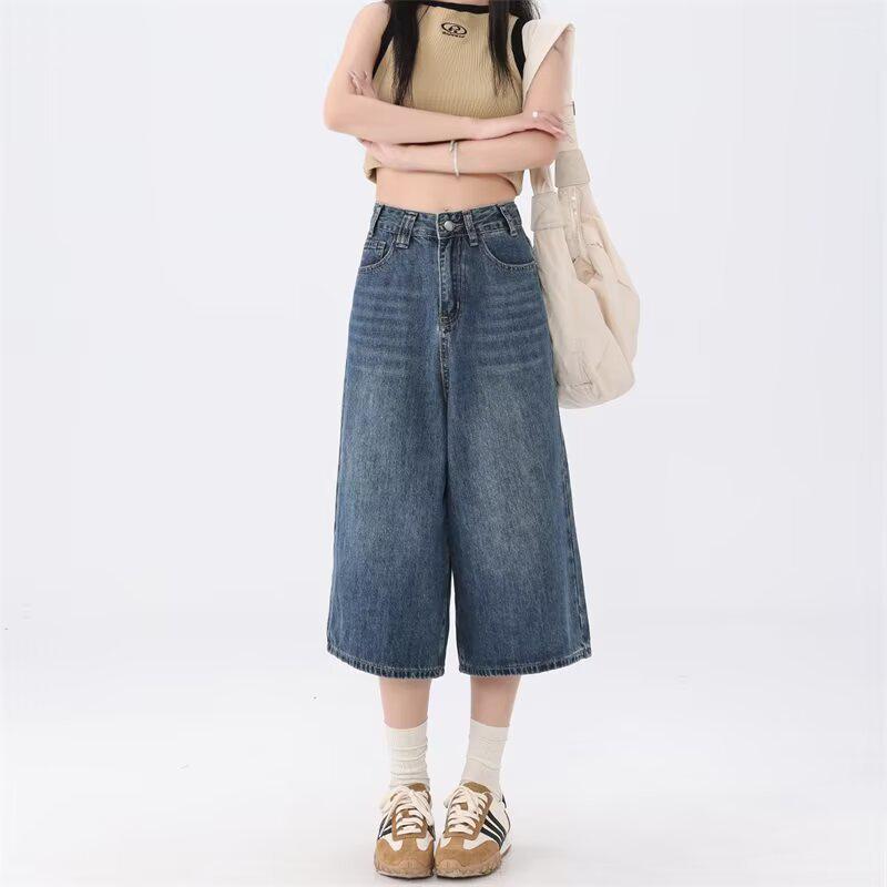 Women's Wide-Leg Cropped Jeans: Summer 2025 High-Waisted, Slimming, Loose, Versatile Mid-Length Five-Point Pants