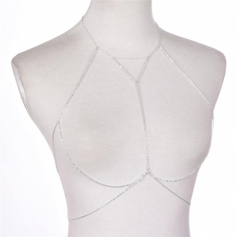 

Ретро звеньевая цепочка, бюстгальтер, многослойный сексуальный пляжный бикини, ожерелья, цепочка для тела, ювелирные изделия 16cm серебряный