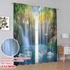 2Pcs 2D Flat PrintingBlackout Curtains Autumn Nature Scenery Theme Fall Forest Tree River Landscape Privacy Drapes Decor For