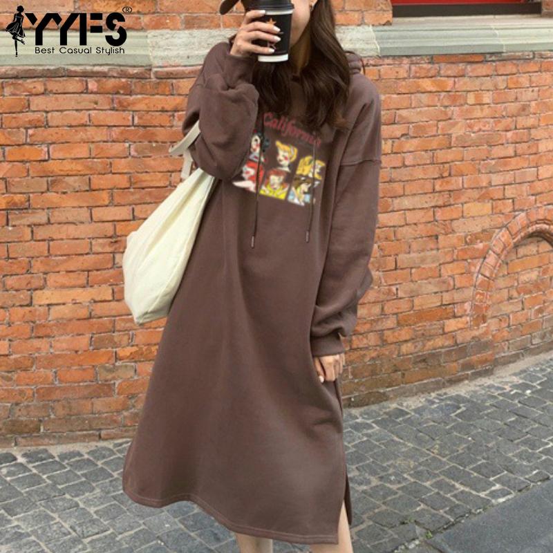 

YYFS Women s Fashion Fall Winter Long Sleeve Hooded Loose Waistline Casual Dresses Size: One Size темно-синього кольору