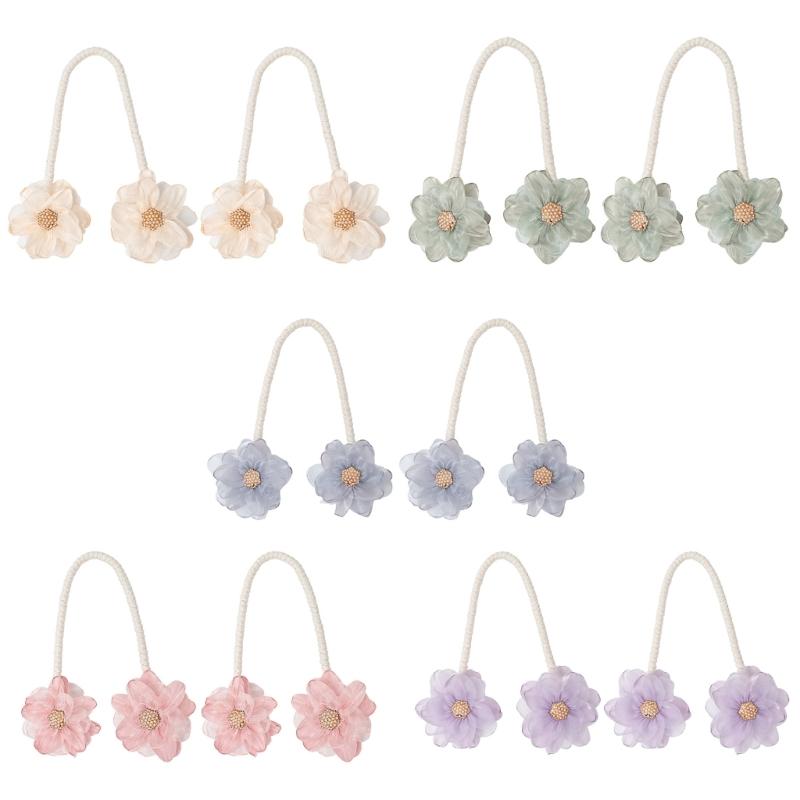 2Pcs Handmade Flower Curtain Tieback Elegant Decorative Clip Window Drapery Holdback Buckles Tie for Living Room Bedroom