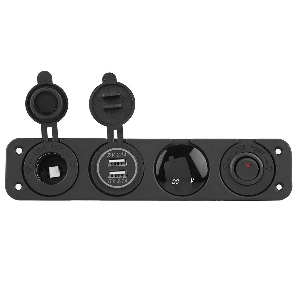 4 in 1 On Off Toggle Switch Panel Dual USB Charger Voltmeter for Car Boat Marine Truck Red