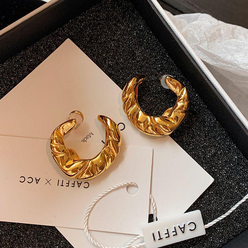 

Vintage Metal Silver Croissant Women s Unique Stud Earrings Gold