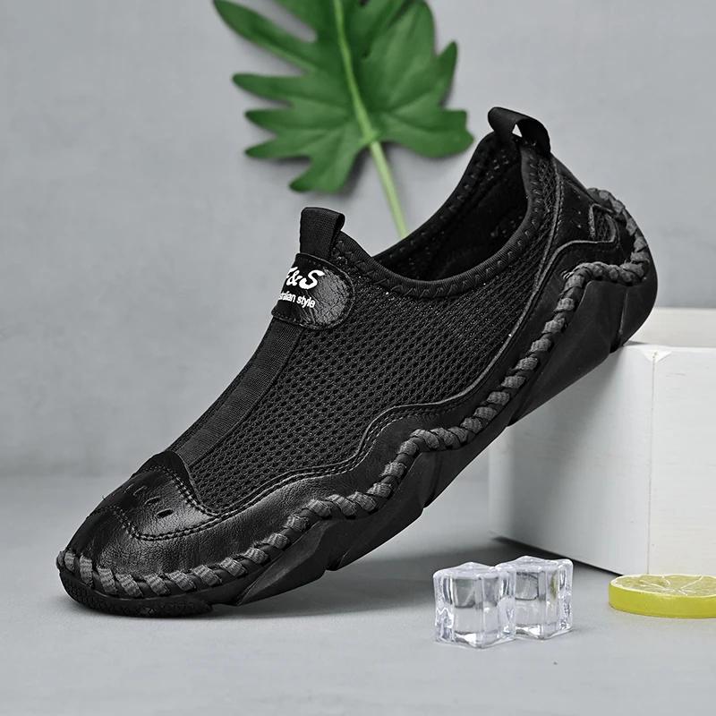 

Новые повседневные туфли ручной работы из сетки, летние дышащие высококачественные мужские кроссовки для ходьбы, уличные брендовые винтажные мокасины, мужская обувь 48