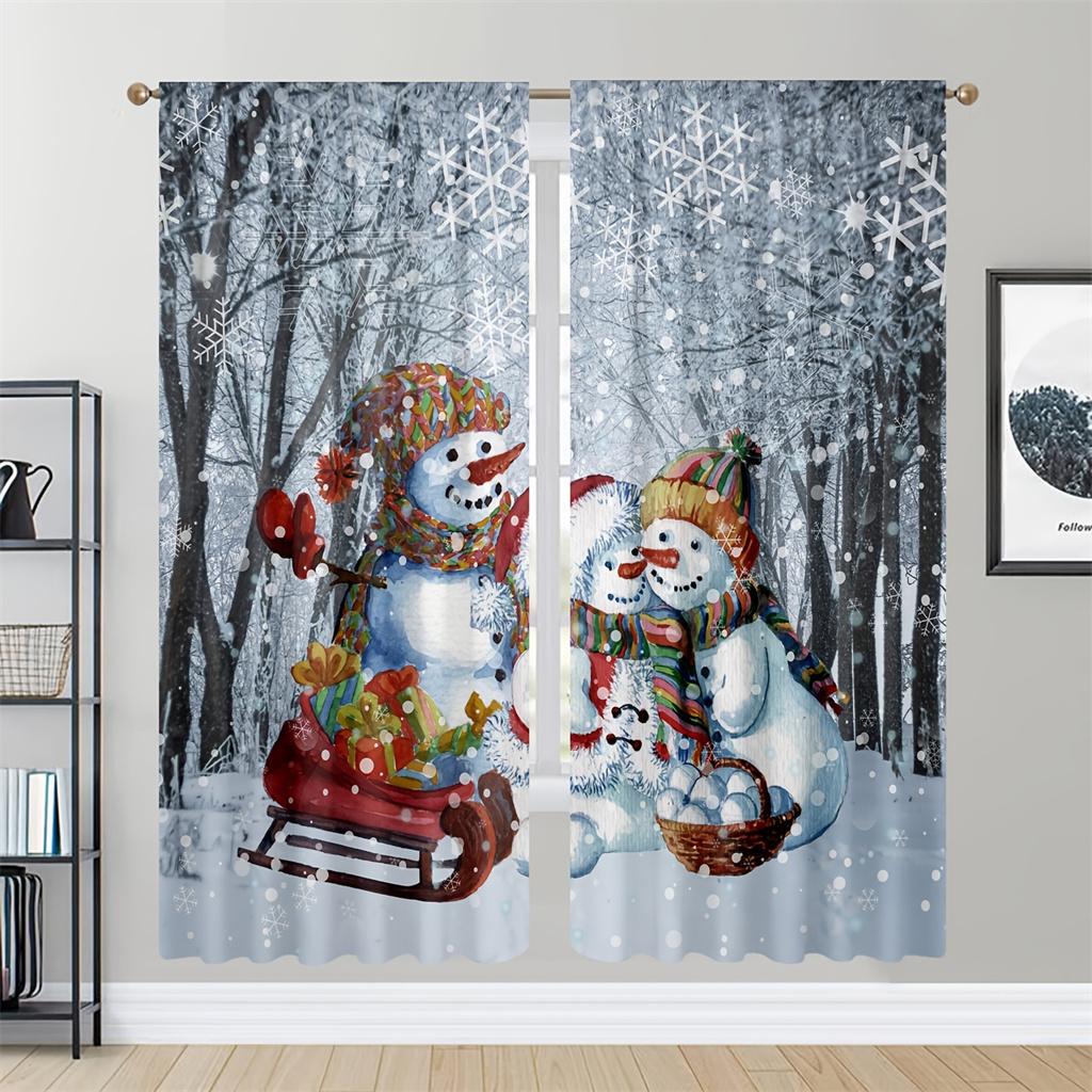 Cartoon Santa Claus Christmas Happy New Year Window Curtains For Kids Bedroom Living Room Bathroom Kicthen Door Home Decor 2Pcs