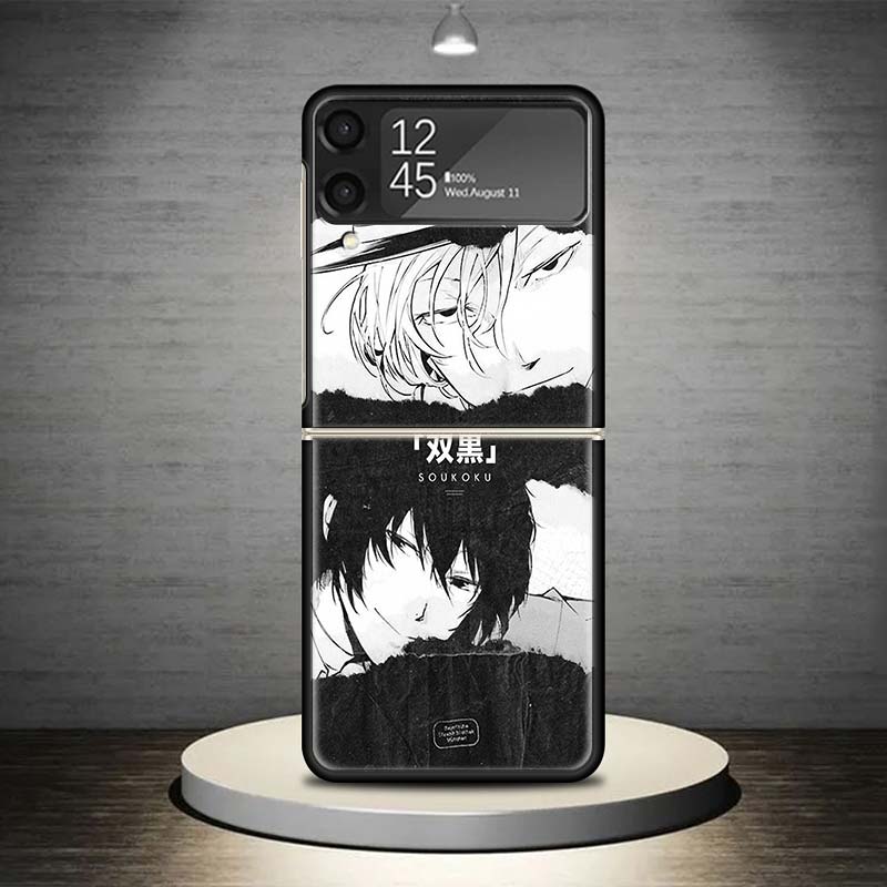 Bungo Stray Dogs Double Black Phone Case For Samsung Galaxy Z Flip 7 6 5 4 3 5G Shockproof Cover Z Flip7 Flip6 ZFlip5 Flip3 Flip