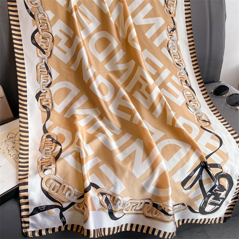 Simulation silk scarf brocade beauty size long scarf large ring chain new letter thin shawl premium silk scarf