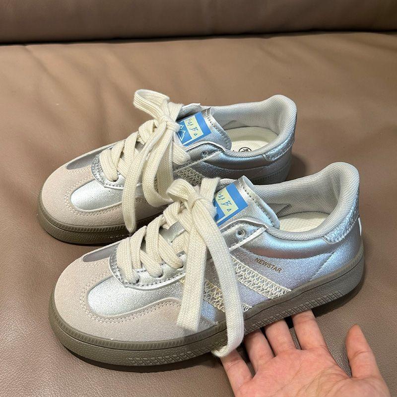 Damen Retro Low-Top Sneaker Color Block Schnürung Lässige Trainer Atmungsaktive Flache Schuhe für den täglichen Gebrauch