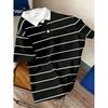 Stylish striped short-sleeve polo shirt, casual and versatile for daily wear.