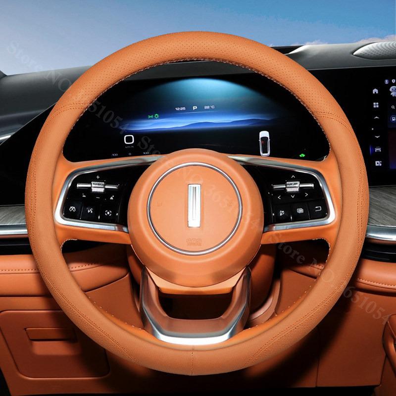 Leather Steering Wheel Cover Breathable Car Interior Handle Cover For Great Wall Wey Mocca Macchiato Latte Lanshan Blue Mountain