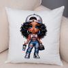 Fashion Cartoon African Girl Pillow Case Soft Plush Cushion Cover for Sofa Home Decor Cute Black Women Throw Pillowcase