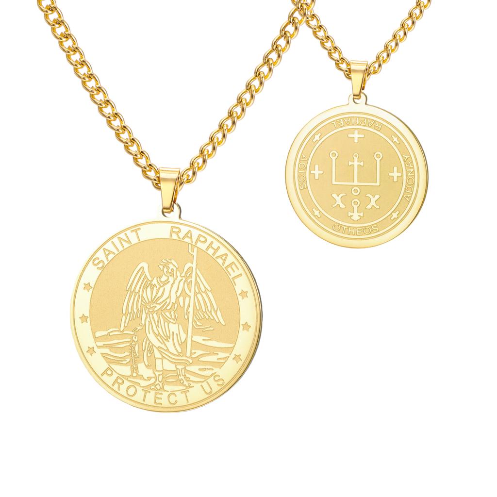 LIKGREAT Collana con Pendente Arcangelo Raffaele per Uomo Donna Religiosa Cristiana Cattolica Gioielli in Acciaio Inossidabile Regalo di Natale