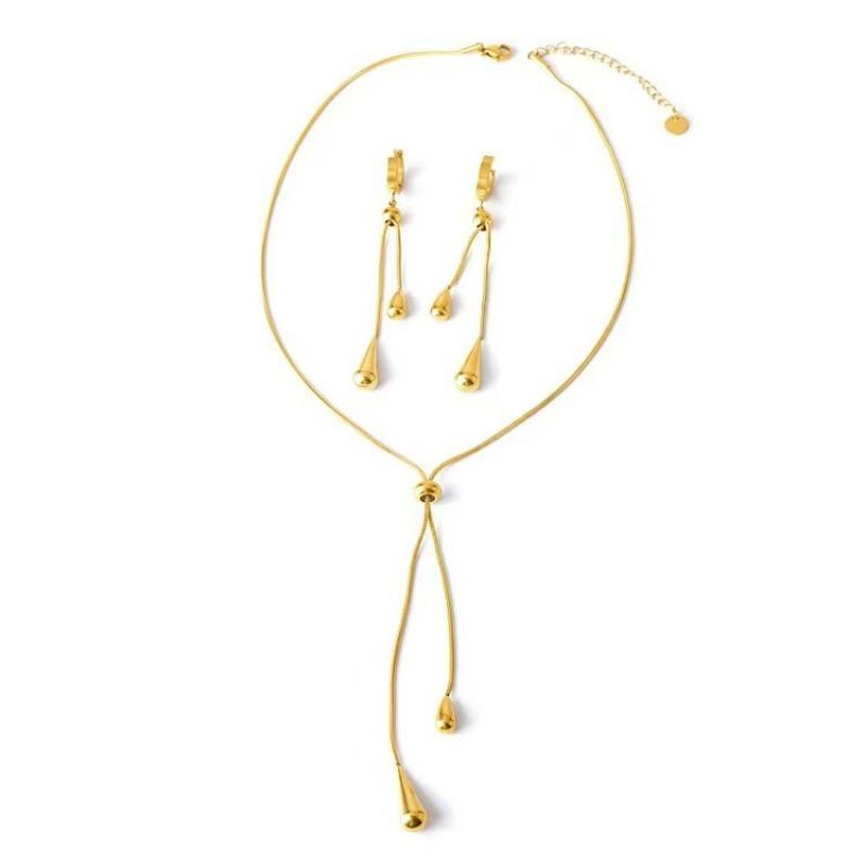 Light luxury fringed necklace, earrings jewelry set, fashionable high-end titanium steel jewelry set.