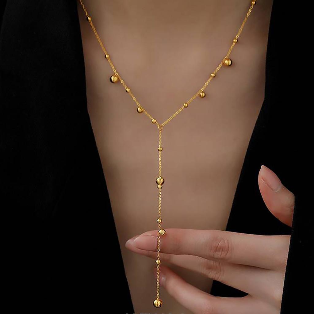 Elegant 2024 New 18k Gold Plated Long Tassel Beaded Chain Necklace For Women