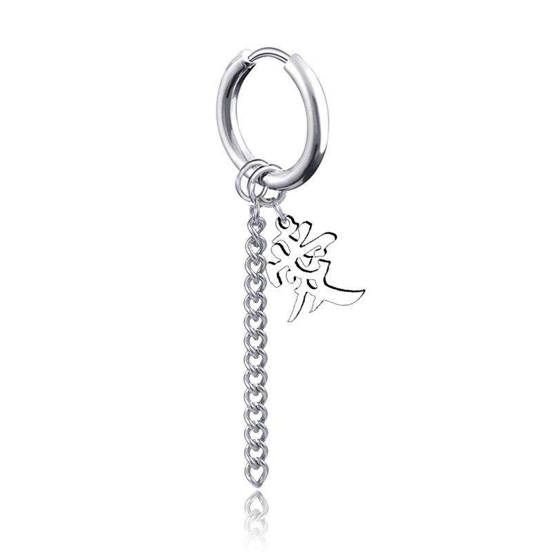 Ohrringe mit Quastenkette im koreanischen Stil, Titan-Creolen zum Klemmen für Männer