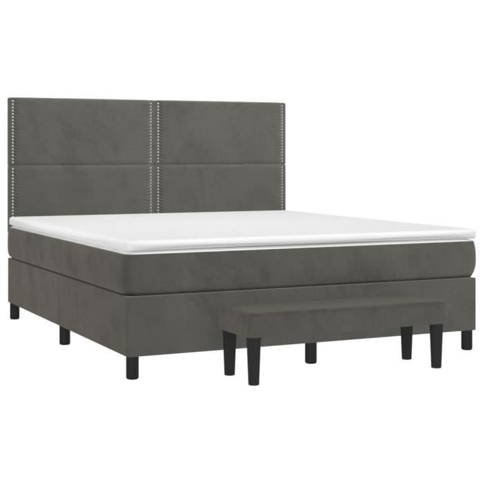 3137792 vidaXL Lit à sommier tapissier et matelas Gris foncé 160x200cm Velours