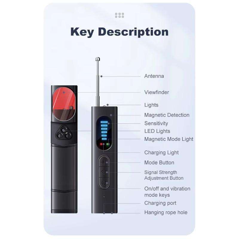 Concealed Camera Detector, Portable RF Signal Scanner, Bug, Monitor Detector, GPS Tracker, Suitable for Home, Car, Office, Hotel, Travel