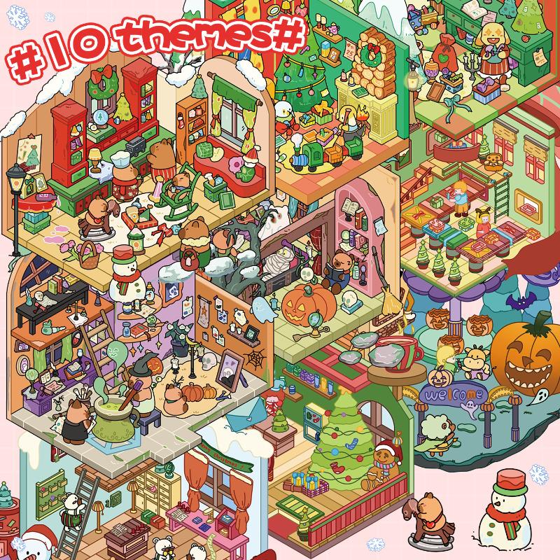 10Pcs/Set Cartoon Christmas Miniature Scene Diorama Stickers Diy Handmade Stacked Scrapbook Stickers Holiday Decoration Gifts