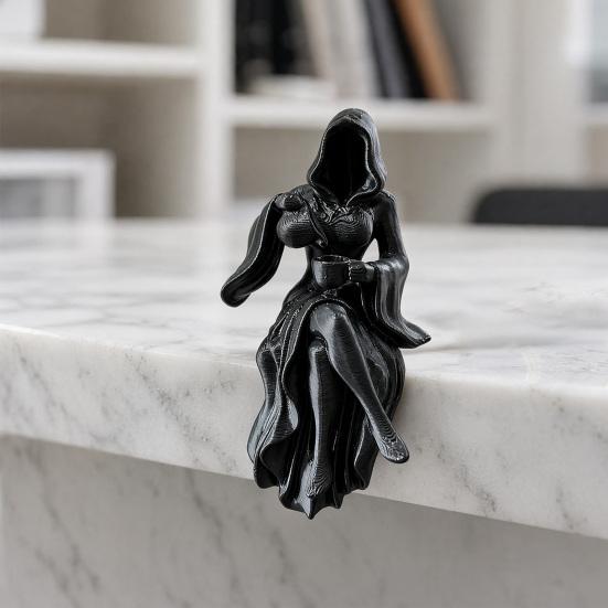 Gothic Hooded Reaper Lady Figurine 3D Printed Dark Fantasy Shelf Sitter 1 Pc