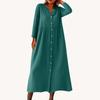 Women's Fashionable Solid Color Round Neck Seven Quarter Sleeve Button Loose Shirt Dress