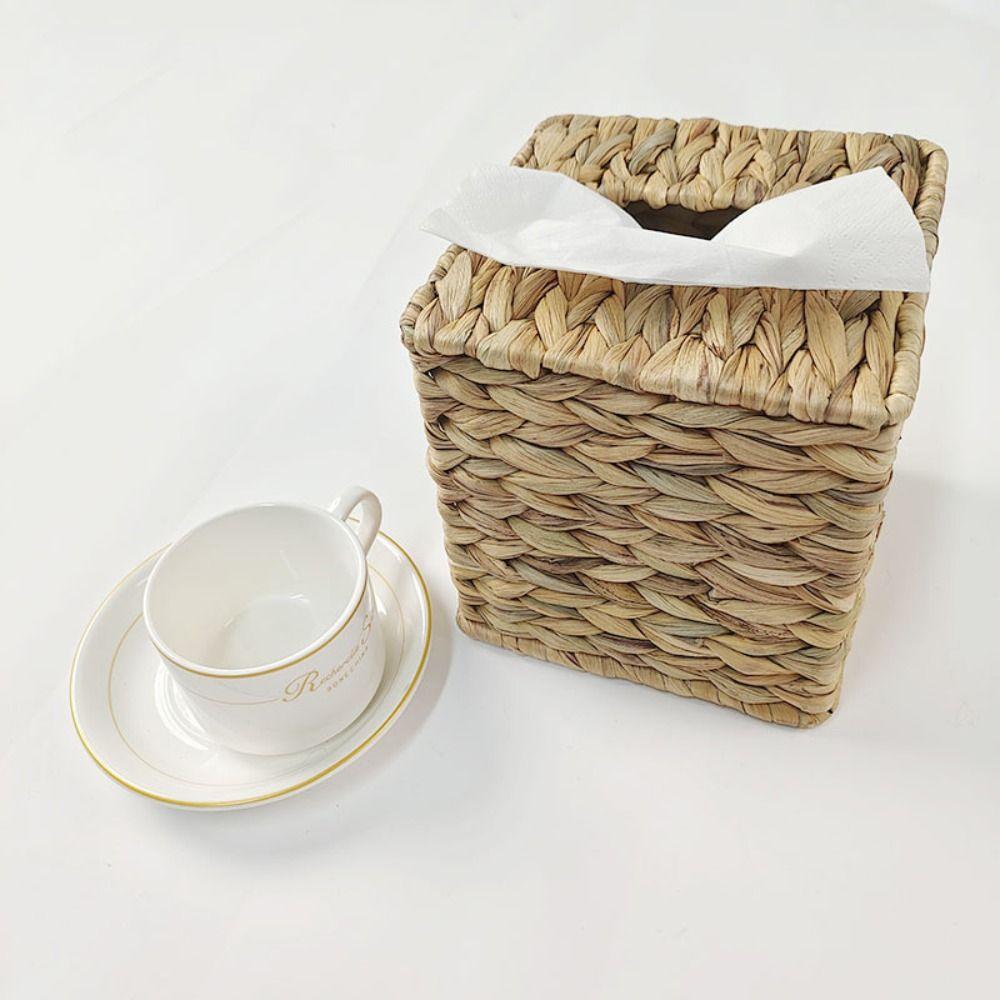 Handmade Rattan Cube Tissue Box with Cover Tissue Holder Square Rattan Weaving Tissue Box  Office