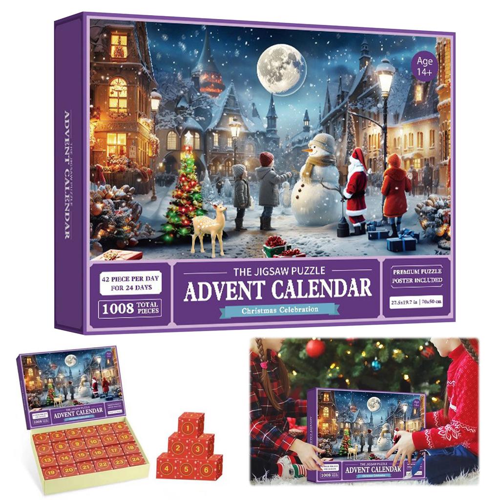 Christmas Puzzle Christmas Advent Calendar 1008 Pieces Jigsaw Puzzles Holiday Countdown Calendar Christmas Gifts for Kids Adults